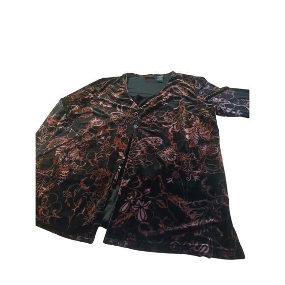 Womens Black Velvet Cardigan Tank Duet Top Laura Scott Floral Size L 14-16 - Picture 3 of 9
